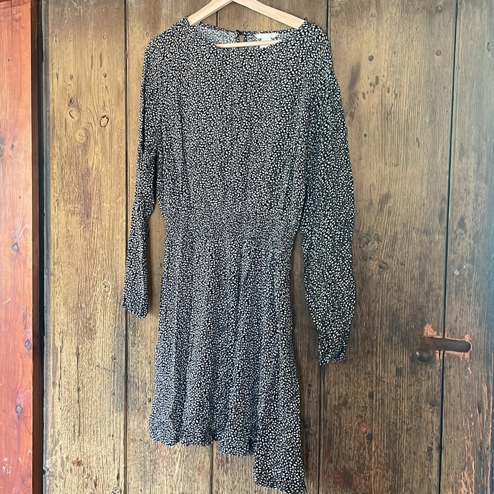H&M Midi Length Long-Sleeve Leaf Print Dress, US12